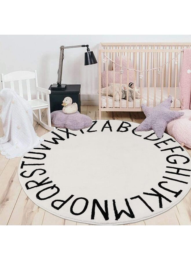سجادة دائرية للأطفال بطول 4 أقدام عليها حروف أبجدية لغرفة النوم وغرفة اللعب وسجادة تعليمية غير قابلة للانزلاق وسجادة دائرية دائرية للأطفال الصغار في الفصول الدراسية (اللون: أسود) - Image 1