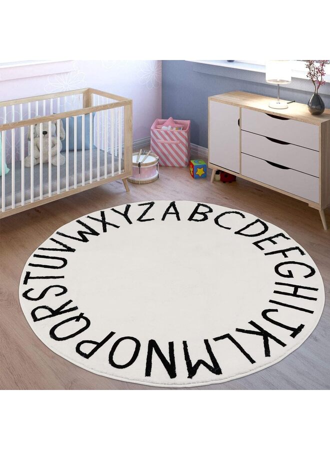 سجادة دائرية للأطفال بطول 4 أقدام عليها حروف أبجدية لغرفة النوم وغرفة اللعب وسجادة تعليمية غير قابلة للانزلاق وسجادة دائرية دائرية للأطفال الصغار في الفصول الدراسية (اللون: أسود) - Image 3