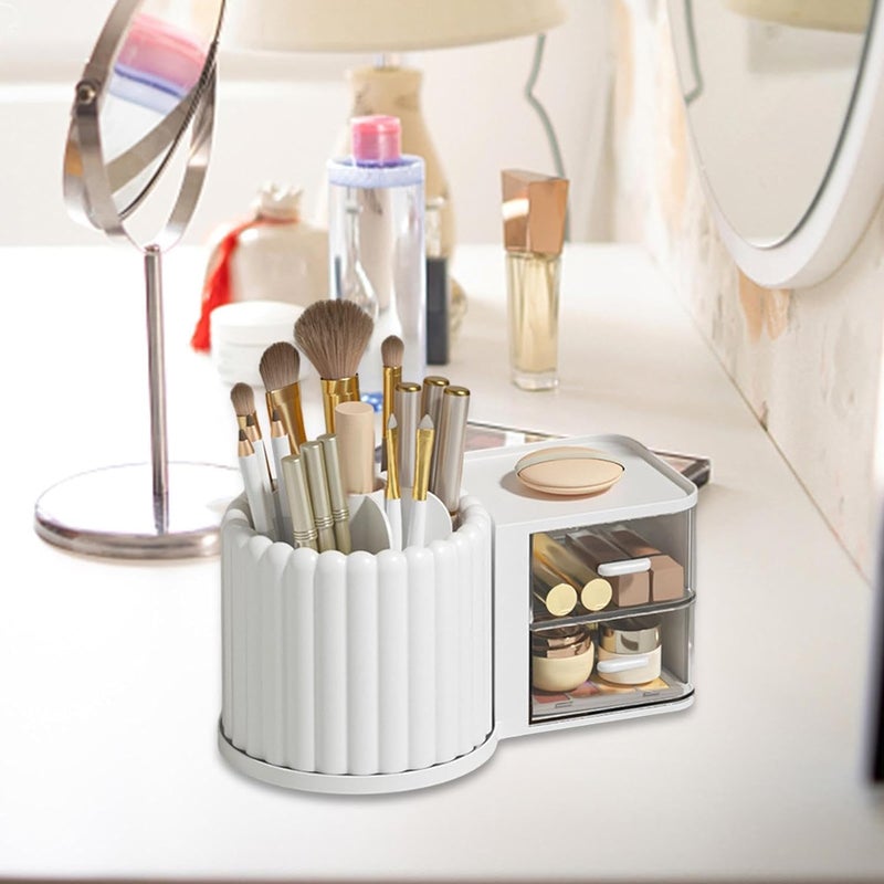 Crobat Rotating Pen Holder 360° Rotatable Multifunctional Desk Organizer Space-Saving Pen Stand for Office Home School White Compact Stationery Holder for Pens Pencils Scissors and Desk Supplies - Image 2