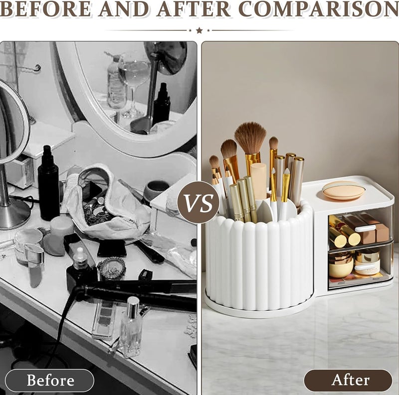 Crobat Rotating Pen Holder 360° Rotatable Multifunctional Desk Organizer Space-Saving Pen Stand for Office Home School White Compact Stationery Holder for Pens Pencils Scissors and Desk Supplies - Image 5