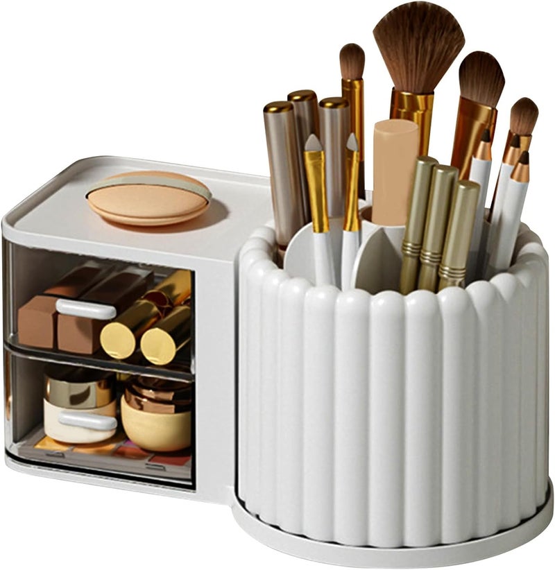 Crobat Rotating Pen Holder 360° Rotatable Multifunctional Desk Organizer Space-Saving Pen Stand for Office Home School White Compact Stationery Holder for Pens Pencils Scissors and Desk Supplies - Image 3