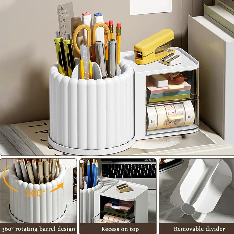 Crobat Rotating Pen Holder 360° Rotatable Multifunctional Desk Organizer Space-Saving Pen Stand for Office Home School White Compact Stationery Holder for Pens Pencils Scissors and Desk Supplies - Image 4