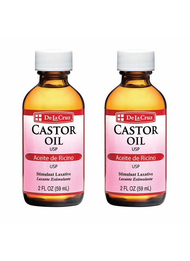 De La Cruz Castor Oil - 100% Pure Expeller Pressed Castor Oil for Nourishing Skin, Hair, Eyelashes, and Eyebrows - Natural Laxative USP Grade, 2 FL Oz (2 Bottles)  - Image 1