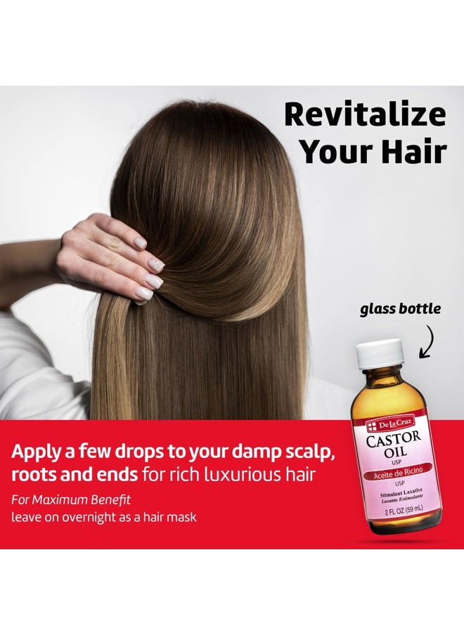De La Cruz Castor Oil - 100% Pure Expeller Pressed Castor Oil for Nourishing Skin, Hair, Eyelashes, and Eyebrows - Natural Laxative USP Grade, 2 FL Oz (2 Bottles)  - Image 4