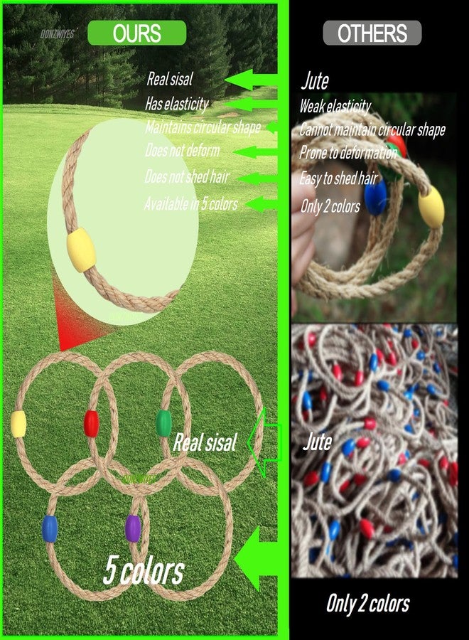 DONZWIYES 5 Pcs Multicolor Sisal Rope Ring Toss Game Replacement Parts, Outdoor Toss Rings for Speed and Agility Practice Game,Yard Games Lawn Games for Party (5 Colors-Red,Blue,Yellow,Green,Purple) - Image 2
