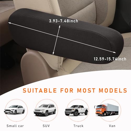 Kewucn 2 PCS Car Front Seat Armrest Covers, Elastic Fabric Auto Seat Armrest Protectors, Universal Seat Arm Rest Cover Replacement, Vehicle Interior Decor Accessories (Black) - Image 2