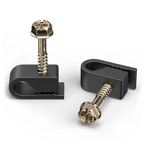 THE CIMPLE CO Wire Clips, Single Cable Wall Clip, Coaxial, Cat6, Electrical Wire, Ethernet, 1/4 in (6 mm) Screw Fastener, 100 Pack, Black - Image 1