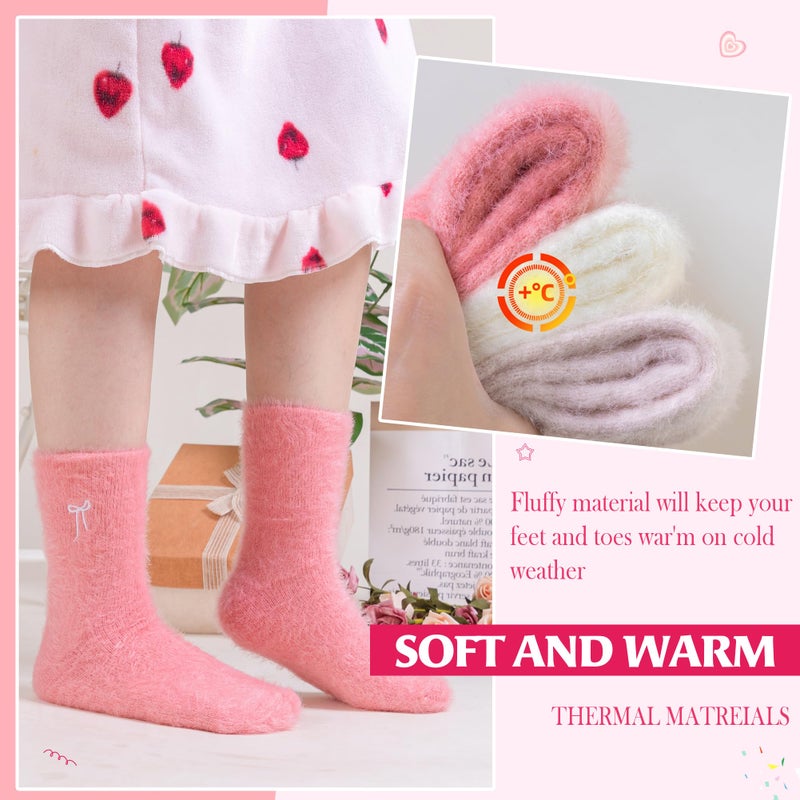 Velice Fuzzy Socks For Women Fluffy Cozy Slipper Pink Heart Bow Warm Winter Home Sleeping Thick Comfy Socks 5 Pairs (Bow-Pink Series) - Image 3