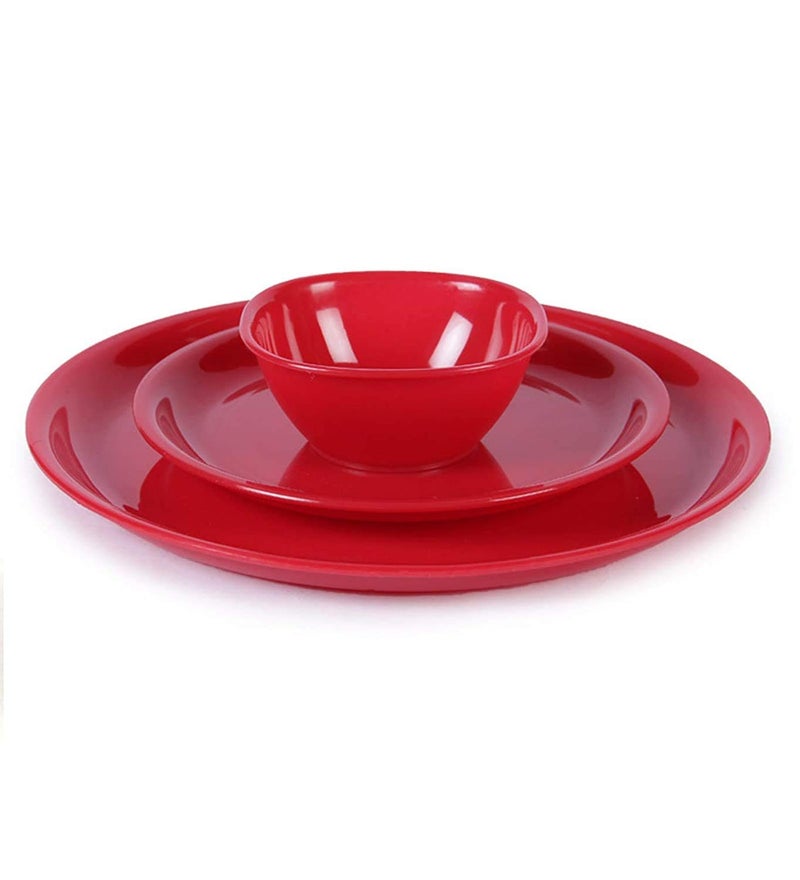 Urmila Plastic® Microwave Safe Unbreakable Round Dinner Set Big Plates Set of 6 Small Plates Set of 6& 12 Pcs Katori, Made in India Set of 24 (Red) - Image 3