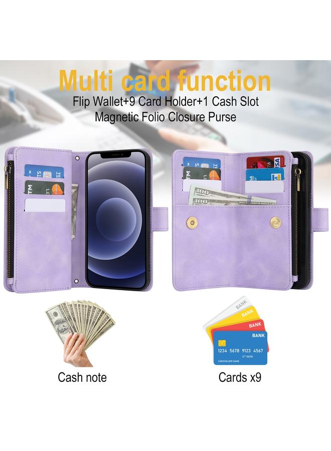 Zaboon Case For iPhone 12 Dream 9-Card Zipper Wallet RFID Leather Phone Case with Lanyard - Image 5