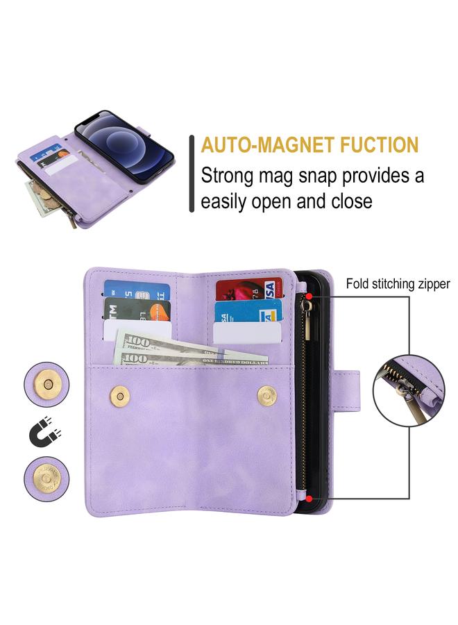 Zaboon Case For iPhone 12 Dream 9-Card Zipper Wallet RFID Leather Phone Case with Lanyard - Image 4