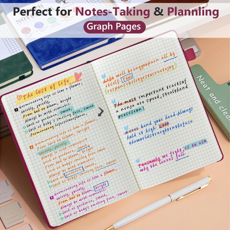 PERCUN Graph Paper Notebook, 160 Pages Grid Journal for women & men, A5 Hardcover Leather Graphing Notebook for School, Work, Travel, Note Taking 5.9â€x8.5â€ (Burgundy) - Image 3