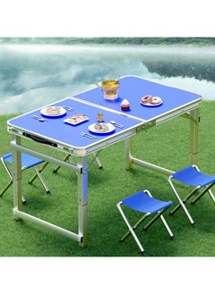 EXCLIFE Reinforced portable aluminum alloy folding table and chairs, one table and four chairs 120*60*55-70 (height adjustable)  - Image 1