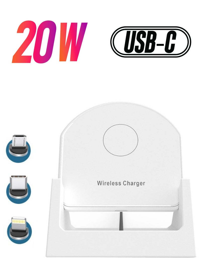 Generic - Fast Wireless Charger, 20W Max Fast Wireless Charging Stand with 3 Charging Ports, Supports Wired Charging and Wireless Charging, Compatible with iPhone 14/13/12/12 Pro Max/12 Mini/11/XR/X etc（White) - Image 1