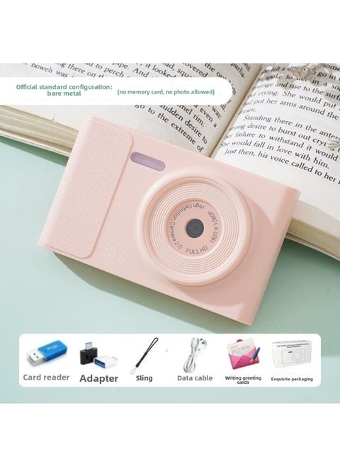 5000W HD Dual Camera Ccd Digital Camera Retro Affordable Student Campus HD Photographable Card Machine Single Continuation-Body Color:Fairy Pink  - Bare Metal