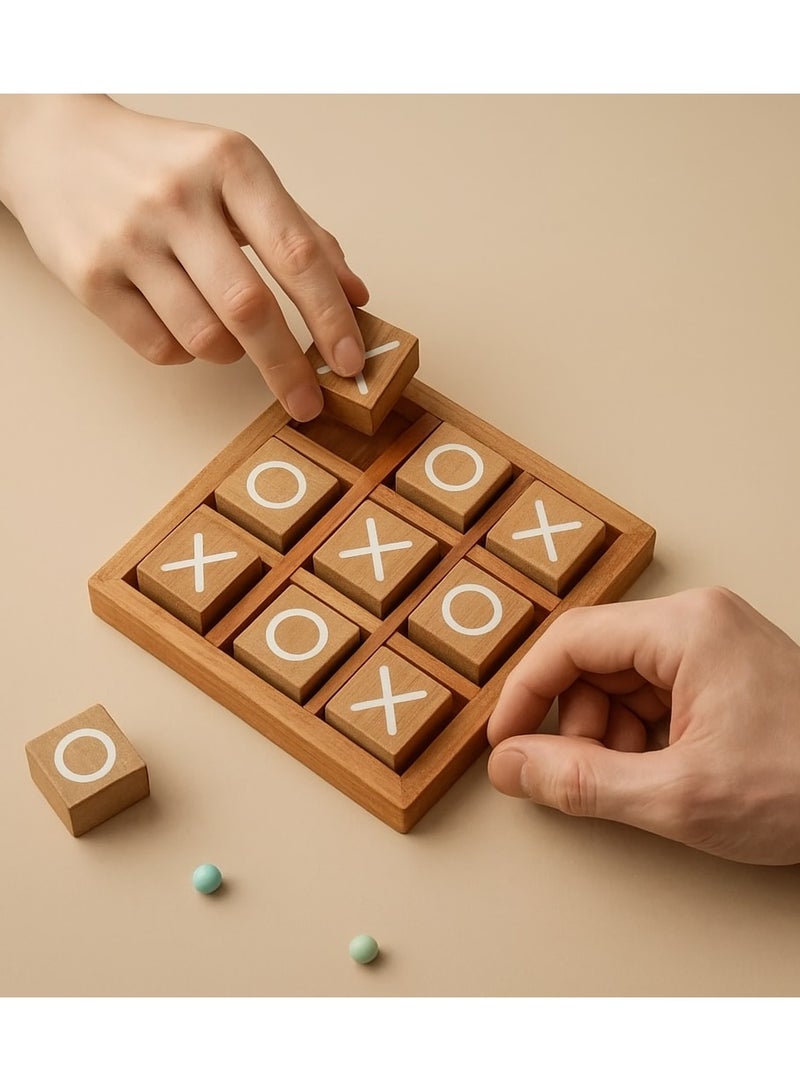 QUALITY Classic Mini Wooden XO Game – Travel-Friendly Tic Tac Toe Puzzle, 9 Cubes & Base, Compact Board Game for Kids & Adults, Coffee Table Decor & Gift - Image 1