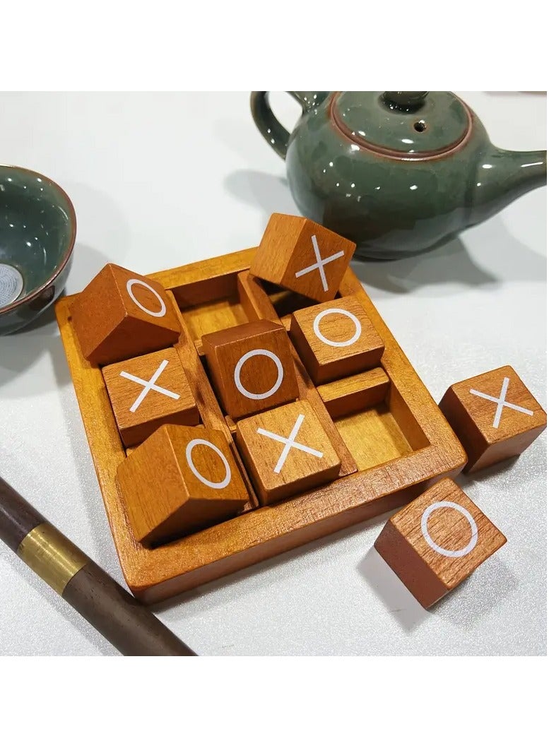QUALITY Classic Mini Wooden XO Game – Travel-Friendly Tic Tac Toe Puzzle, 9 Cubes & Base, Compact Board Game for Kids & Adults, Coffee Table Decor & Gift - Image 4