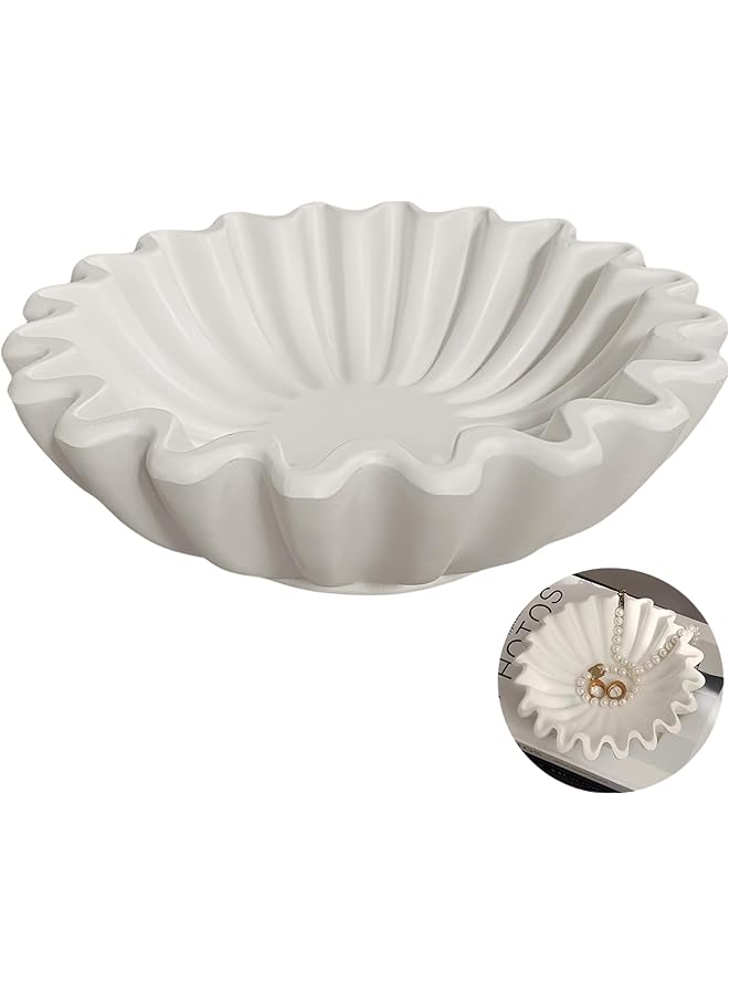 إيروريكس وعاء زخرفي أبيض مزخرف بكشكشة مقاس 5.9 بوصة وعاء زخرفي عضوي عصري للديكور المنزلي وعاء زخرفي للمنزل صينية مجوهرات وعاء زهور مزخرف بكشكشة للغرفة وطاولة القهوة ورف الكتب - Image 1