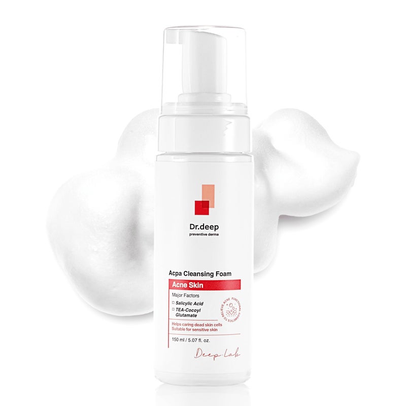 Dr.Deep Acpa Cleansing Foam - Exfoliating Cleanser with Salicylic Acid for Oily Skin, Acne Breakouts, and Clogged Pores, Non-Drying, Non-Comedogenic Formula - 5.07 fl.oz / 150ml - Image 1