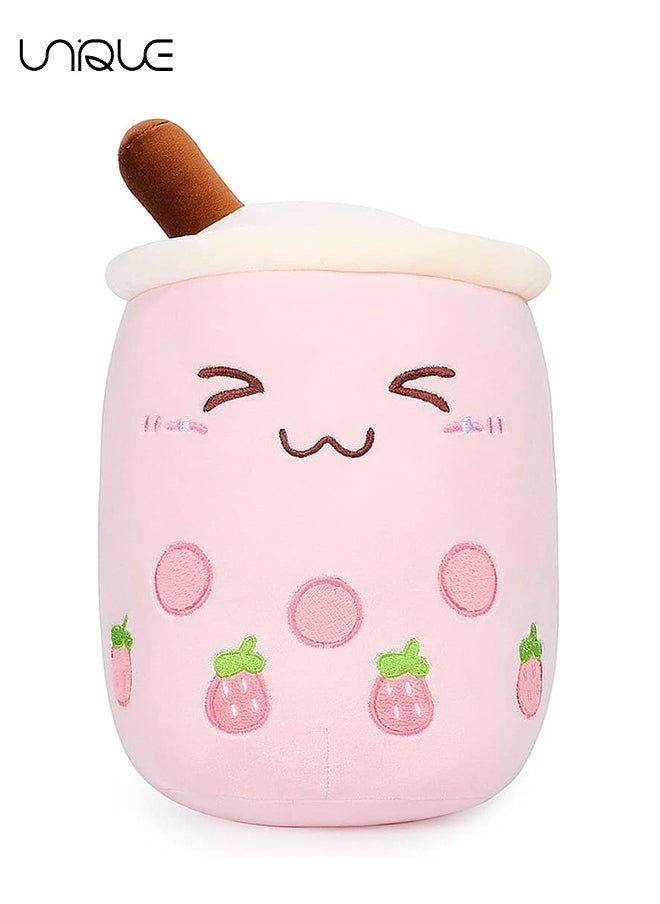 Unique Kids Pillow Cushion 9.4 Inch Stuffed Boba Plushie Bubble Tea Plush Pillow Cartoon Cylindrical Milk Boba Pillow Super Soft Hugging Cushion Realistic Plush Food Toy Gifts for Boy Girl（Pink）  - Image 1