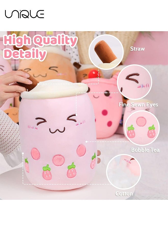 Unique Kids Pillow Cushion 9.4 Inch Stuffed Boba Plushie Bubble Tea Plush Pillow Cartoon Cylindrical Milk Boba Pillow Super Soft Hugging Cushion Realistic Plush Food Toy Gifts for Boy Girl（Pink）  - Image 2