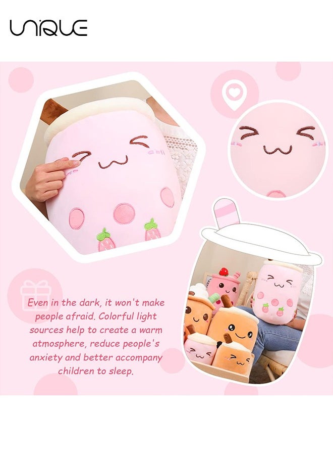 Unique Kids Pillow Cushion 9.4 Inch Stuffed Boba Plushie Bubble Tea Plush Pillow Cartoon Cylindrical Milk Boba Pillow Super Soft Hugging Cushion Realistic Plush Food Toy Gifts for Boy Girl（Pink）  - Image 5