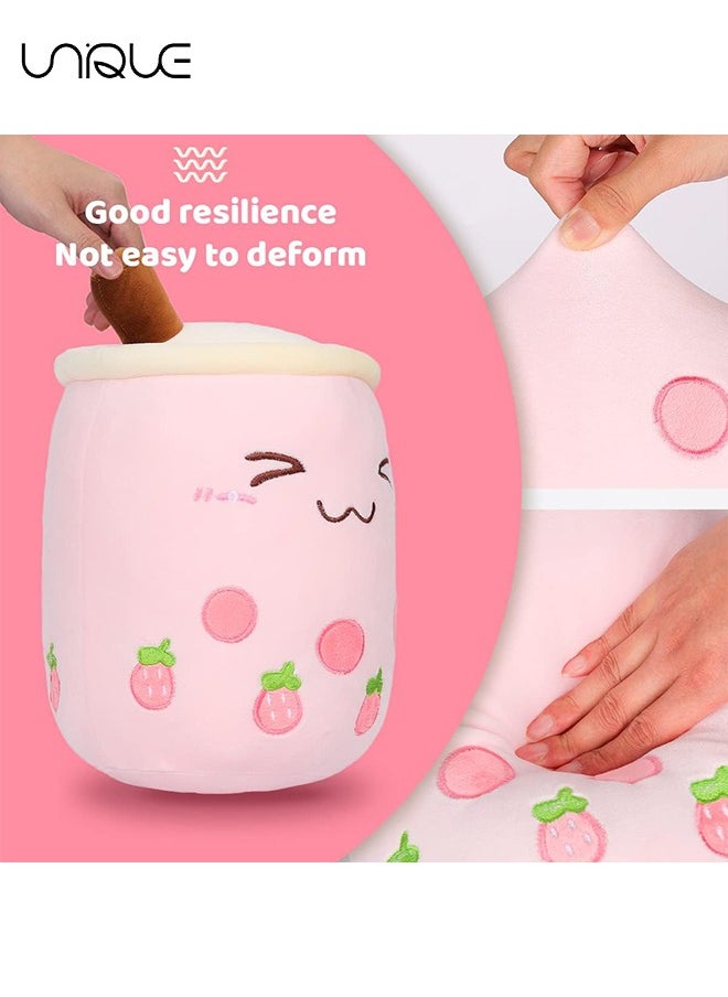 Unique Kids Pillow Cushion 9.4 Inch Stuffed Boba Plushie Bubble Tea Plush Pillow Cartoon Cylindrical Milk Boba Pillow Super Soft Hugging Cushion Realistic Plush Food Toy Gifts for Boy Girl（Pink）  - Image 4