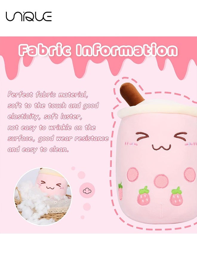 Unique Kids Pillow Cushion 9.4 Inch Stuffed Boba Plushie Bubble Tea Plush Pillow Cartoon Cylindrical Milk Boba Pillow Super Soft Hugging Cushion Realistic Plush Food Toy Gifts for Boy Girl（Pink）  - Image 3