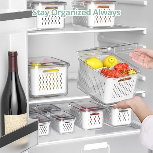 Anysig Fruit Storage Containers for Fridge with Removable Colander, 8 Pack Fruit Containers for Fridge with 2 Function Divider Plate, Airtight Storage Container to Keep Berry Fruit Fresh, Dishwasher Safe - Image 5