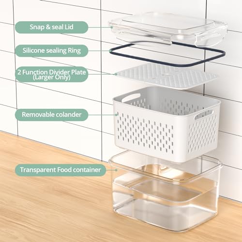 Anysig Fruit Storage Containers for Fridge with Removable Colander, 8 Pack Fruit Containers for Fridge with 2 Function Divider Plate, Airtight Storage Container to Keep Berry Fruit Fresh, Dishwasher Safe - Image 4