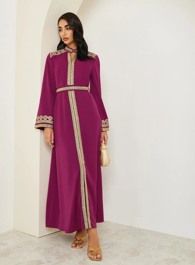 Amirah Women Magenta Gold Embroidery Kaftan