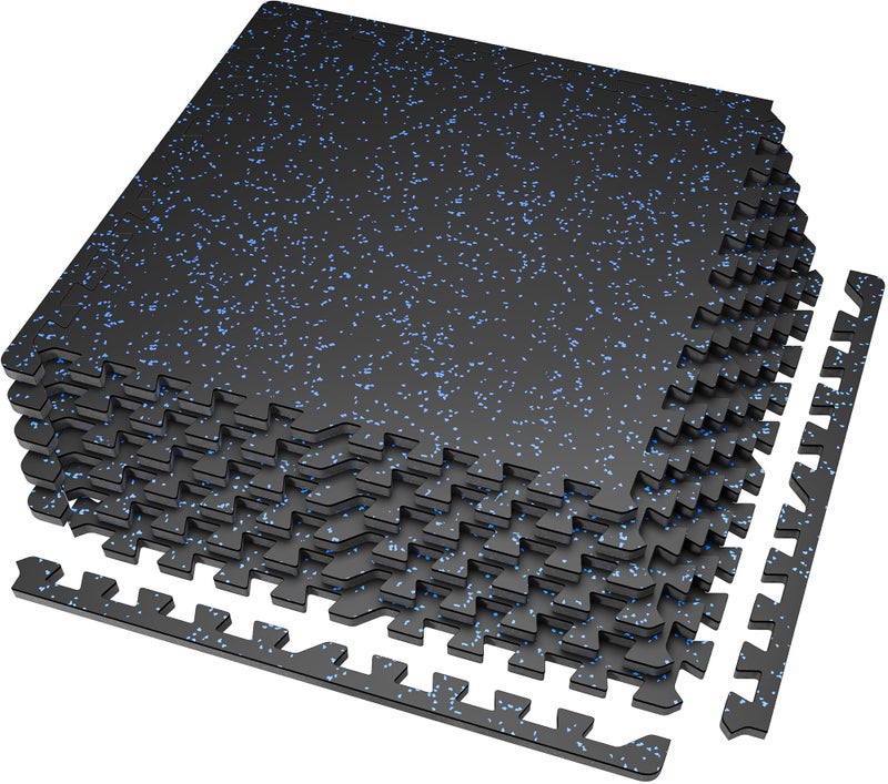 SUPERJARE SUPERJARE 056 Thick 6 Pcs 24 Sq Ft Rubber Top Exercise Equipment Mats High Density EVA Foam Mats with Rubber Top Interlocking Gym Flooring for Home Gym Workout Mat 24 in x 24 in BlackBlue