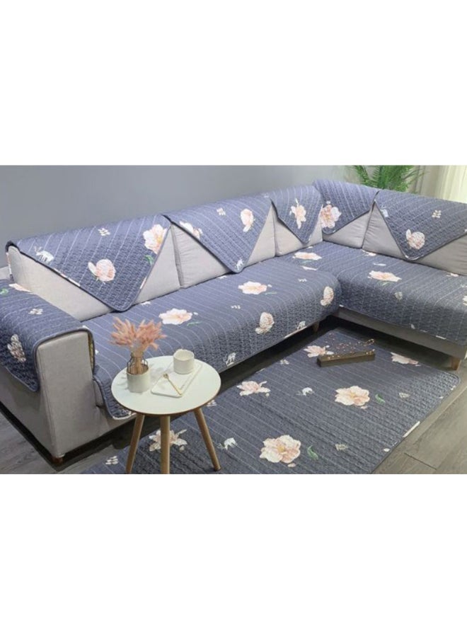 NIBEMINENT Floral Pattern Dust Proof Sofa Slipcover Blue - Image 1
