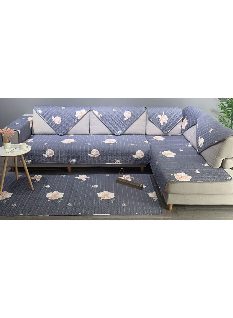 NIBEMINENT Floral Pattern Dust Proof Sofa Slipcover Blue - Image 3