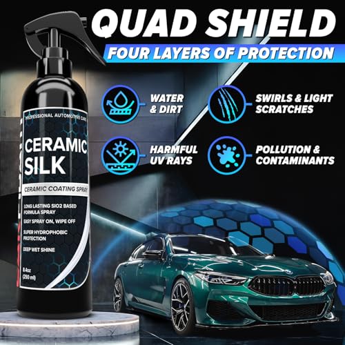 Carfidant Ceramic Silk - Ceramic Coating Spray - High Gloss, Hydrophobic Protection & Chemical Resistance for Cars, RVs & Boats - Long-Lasting Shine & Durability for Exterior Detailing - 8 fl. Oz. - Image 2