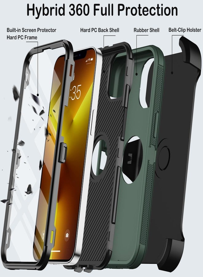 جراب KECAI لهاتف iPhone 13 Pro Max مع مشبك حزام وحامل، واقي شاشة مدمج، غطاء هاتف متين مقاوم للصدمات والسقوط، بمواصفات عسكرية (6.7 بوصة) (أخضر داكن) - Image 3