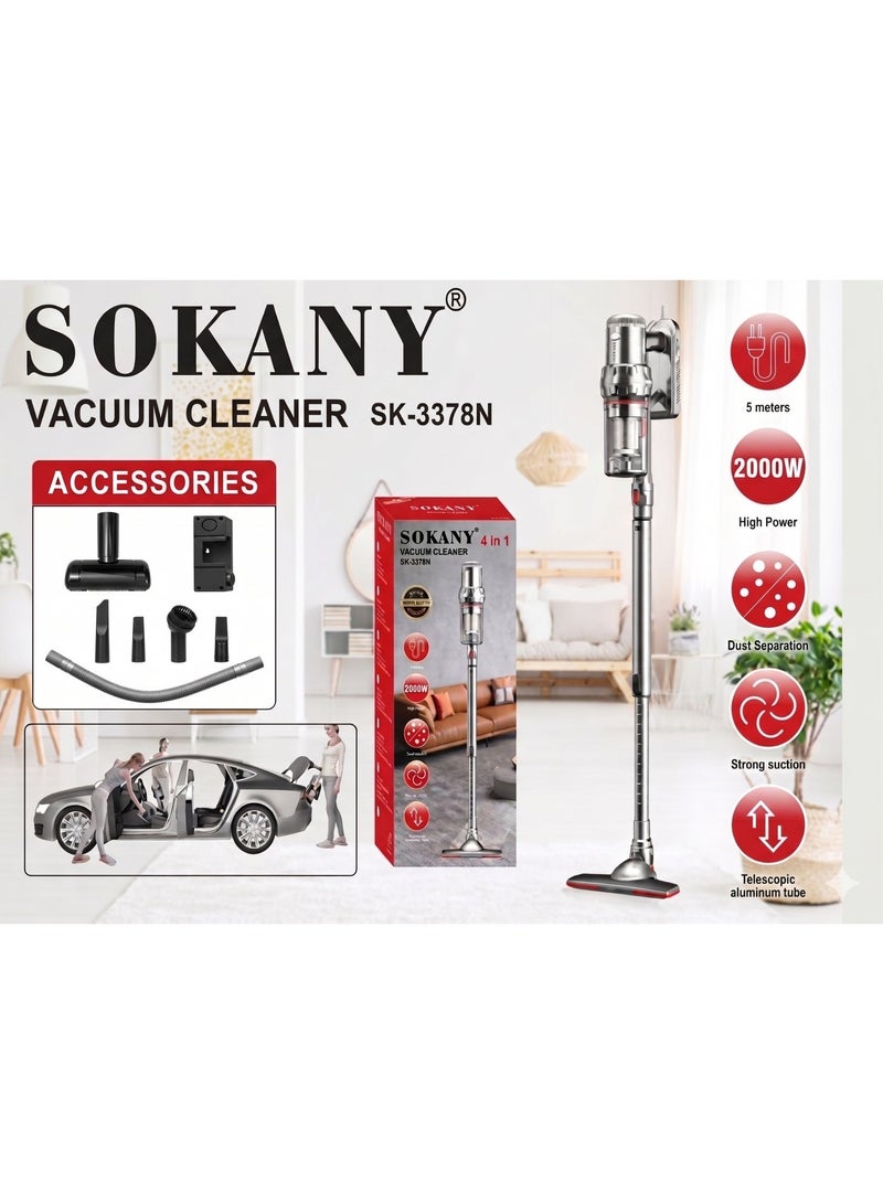Sokany 4-in-1 Vacuum Cleaner SK-3378N - 2000W High Power, 1.2L Capacity, Telescopic Aluminum Tube, 5M Power Cord - Silver (Upgraded Version), 1 Year Warranty - Image 2