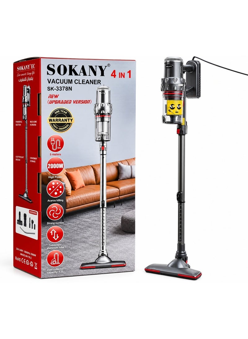 Sokany 4-in-1 Vacuum Cleaner SK-3378N - 2000W High Power, 1.2L Capacity, Telescopic Aluminum Tube, 5M Power Cord - Silver (Upgraded Version), 1 Year Warranty - Image 2