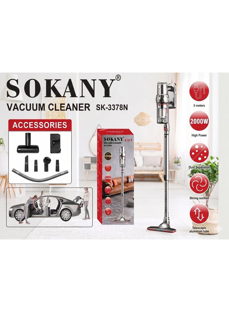 Sokany 4-in-1 Vacuum Cleaner SK-3378N - 2000W High Power, 1.2L Capacity, Telescopic Aluminum Tube, 5M Power Cord - Silver (Upgraded Version), 1 Year Warranty - Image 4