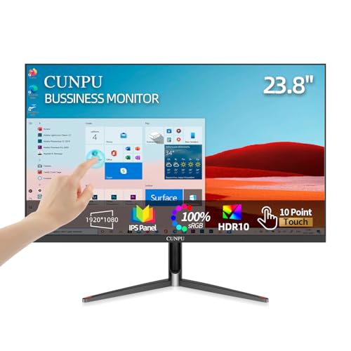 CUNPU 24 Inch Touchscreen Monitor, 10 Point Touch, FHD 1080P 75Hz IPS Screen, 100% SRGB, VESA Wall Mountable, Tilt Adjustment, VGA HDMI USB for PC, Laptop Business & Work Station, Warehouse - Image 1