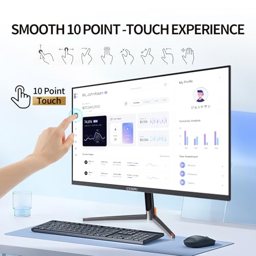 CUNPU 24 Inch Touchscreen Monitor, 10 Point Touch, FHD 1080P 75Hz IPS Screen, 100% SRGB, VESA Wall Mountable, Tilt Adjustment, VGA HDMI USB for PC, Laptop Business & Work Station, Warehouse - Image 2