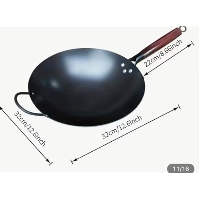 rayihni Carbon Steel Wok Frying Pan 32 Cm Round Bottom With Stainless Steel Lid  2X Spatula Steamer Ideal For StirFry DieCast Induction Compatible Granite CoatingOven Safe Black - Image 3