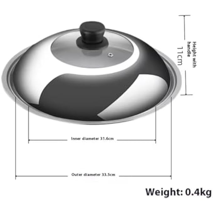 rayihni Carbon Steel Wok Frying Pan 32 Cm Round Bottom With Stainless Steel Lid  2X Spatula Steamer Ideal For StirFry DieCast Induction Compatible Granite CoatingOven Safe Black - Image 4