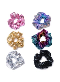 Shiny Scrunchies Metallic Tone Hair Bands Elastic Hair Ties Set Glitter Ponytail Holder Soft Scrunchy for Women6 Pack Hair Scrunchies