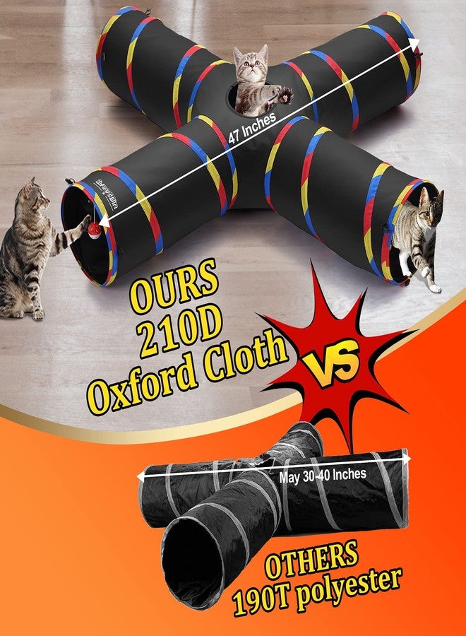 SweetBin 47" Long Cat Tunnels - 4 Way Cat Tunnel for Indoor Cats Play & Exploration - Collapsible Pop Up Tubes for Ferrets, Rabbits, and Small Dogs Fun, with Play Ball and Mouse Toy - Image 4