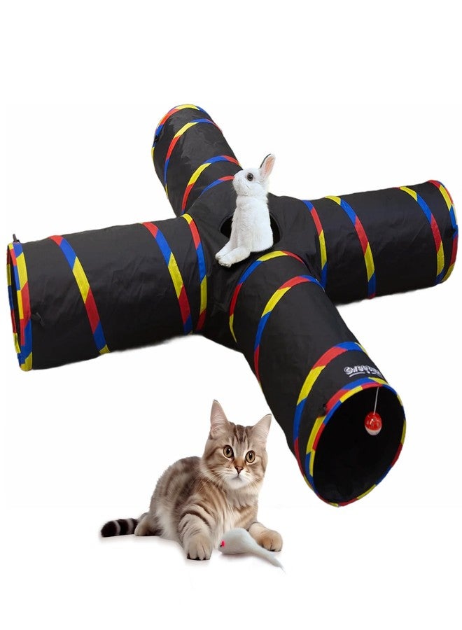 SweetBin 47" Long Cat Tunnels - 4 Way Cat Tunnel for Indoor Cats Play & Exploration - Collapsible Pop Up Tubes for Ferrets, Rabbits, and Small Dogs Fun, with Play Ball and Mouse Toy - Image 1