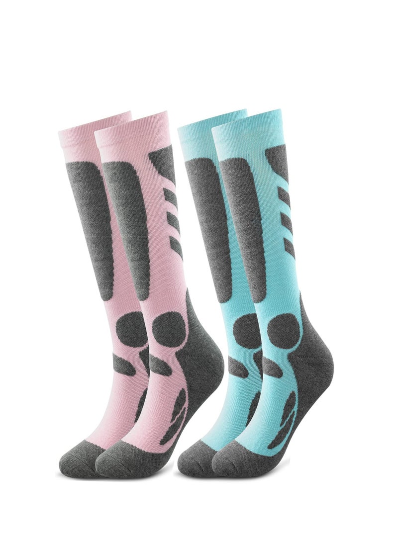 SYOSI Women's Ski Socks for Skiing Snowboarding Outdoor Sports 2 Pack Winter Performance Socks Pink Blue  - Image 1