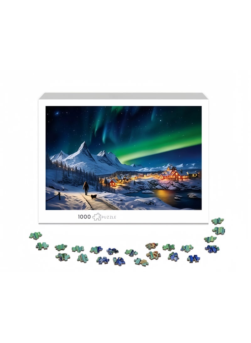 ايديوسا 1000 قطعة بانورامية من الأحجية الذهنية، أحجية منظر ضوء الشفق الثلجي، أحجية للزينة، لعبة أحجية عالية الجودة/ترفيه عائلي، تجميع صداقة بين الأصدقاء - Image 2