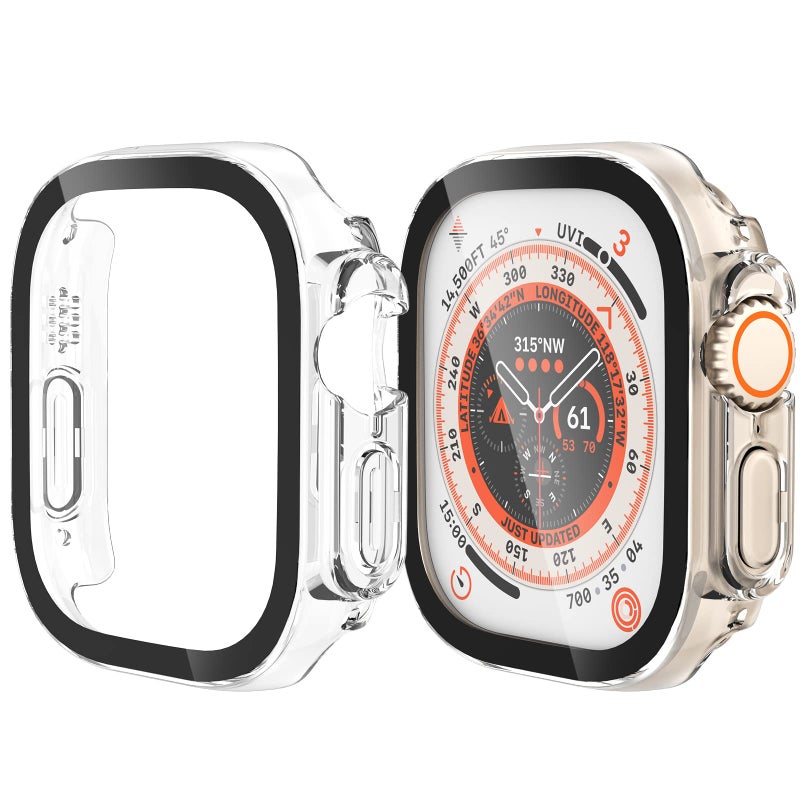 YMHML Apple Watch Ultra 49mm 2 Pack Hard PC Case with Built-in Tempered Glass Screen Protector, Military Protection, Clear - Image 3