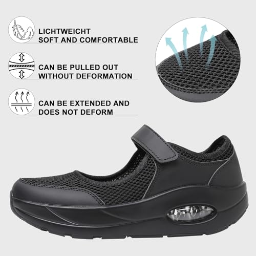 Git-up Women's Comfortable Working Nurse Shoes Non-Slip Adjustable Breathable Walking Buffer Fitness Casual Nursing Orthotic Lightweight Shoes B-Black - Image 2